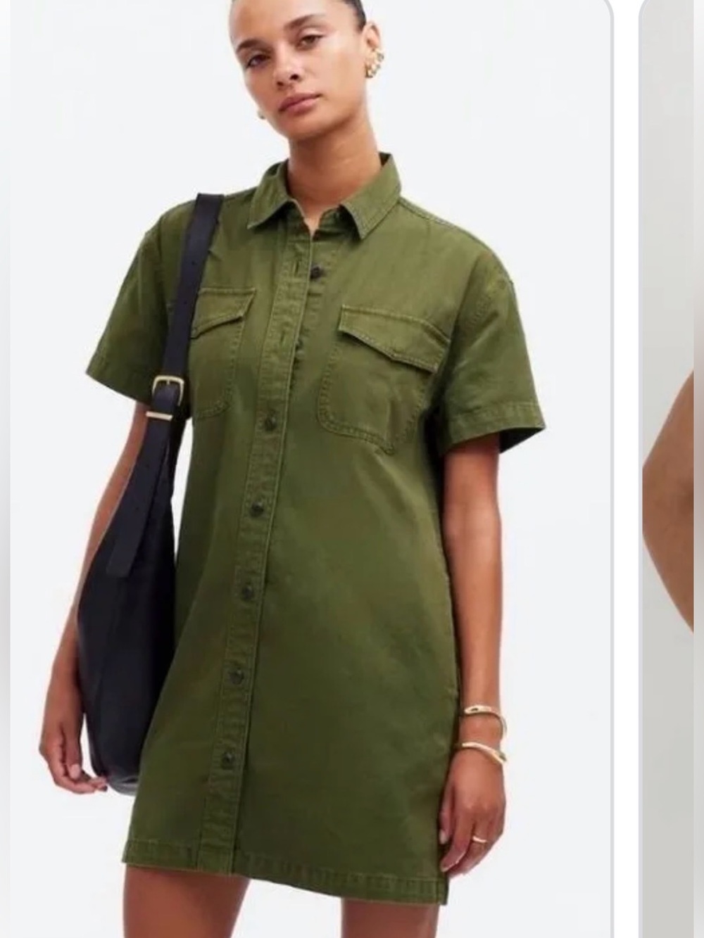 Madewell Olive Green Short-Sleeve Shirt Dress/Utility Dress